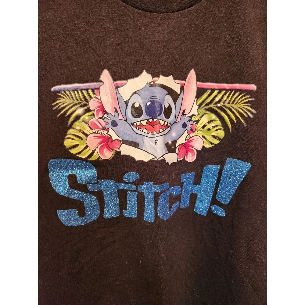 STITCH‎ Kids Tshirt Black Sparkly Graphic Glitter Estimated Kids Medium (6-8)